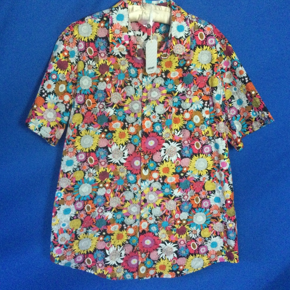 Coofandy NWT Large Floral Short Sleeve Button up Shirt Colorful
